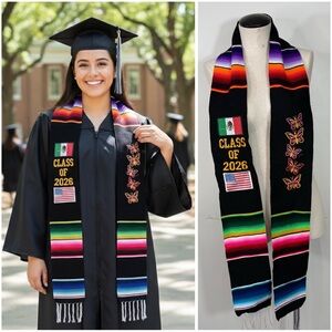 Mexican Zarape Commencement Graduation Stole with Butterflies Class of 2026